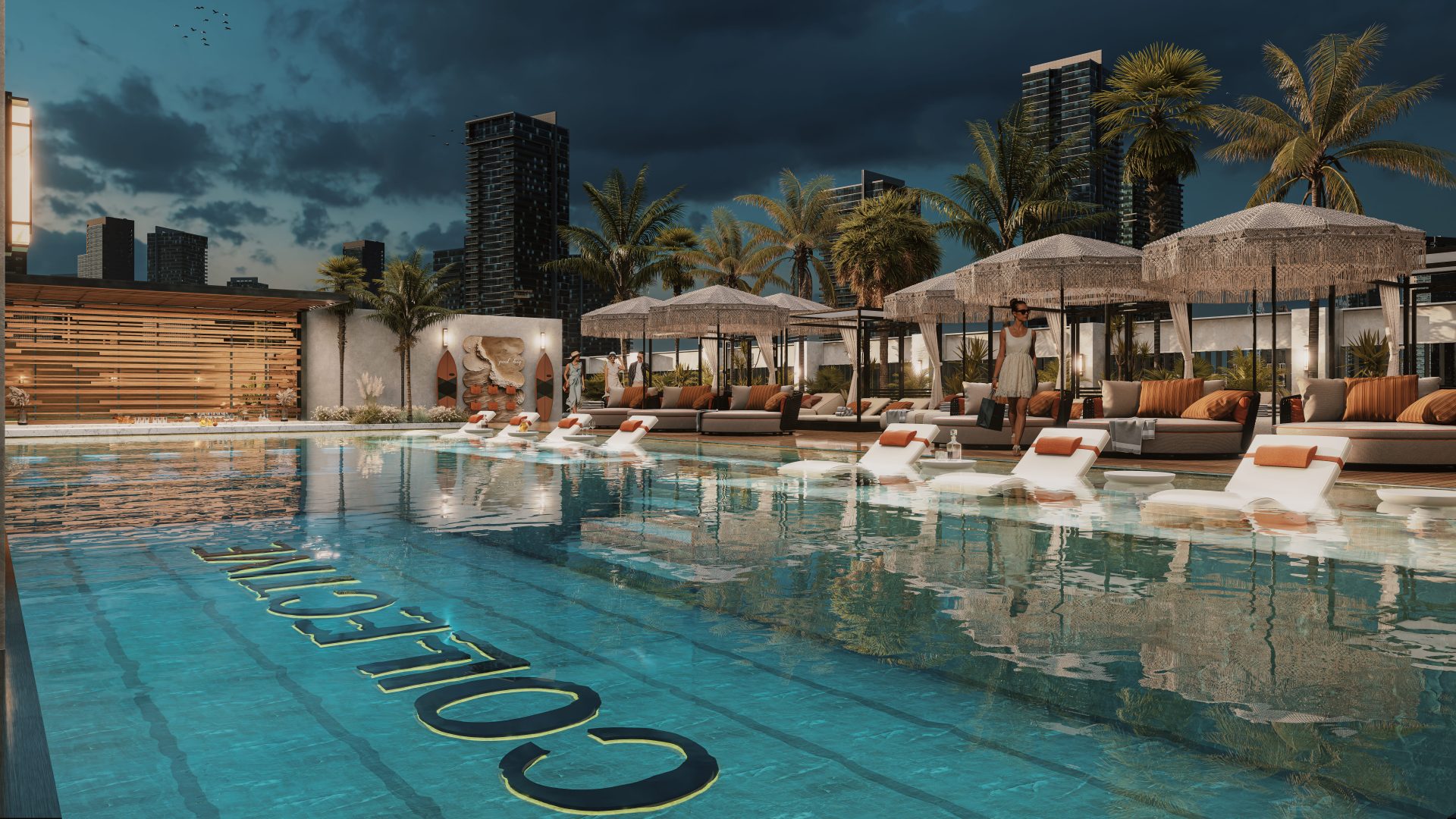 Luxurious Rooftop Swimming Pool and Lounge Deck at The Collective Off-Plan Apartments in Dubai South